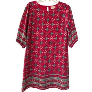 Everly shift dress -pink and teal diamond pattern - Size Small